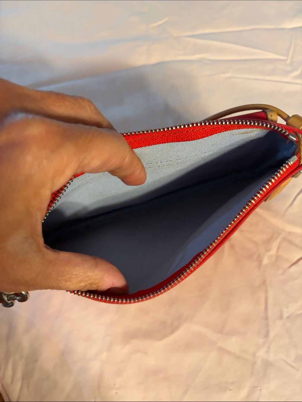 Red Wristlet Clutch with Tan Trim - Picture 3 of 3